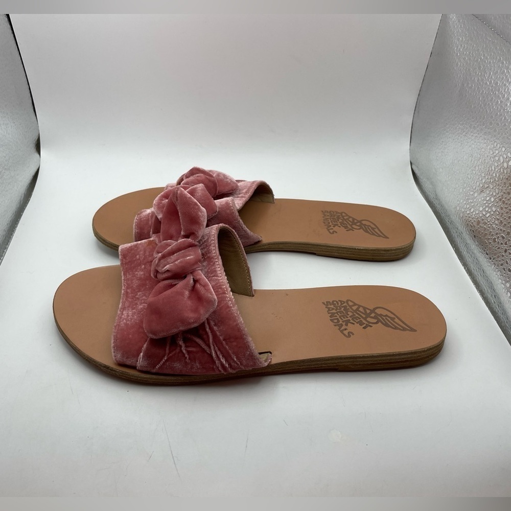 Ancient Greek Sandals Pink Velvet Slide Sandals with Knot Detail